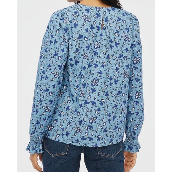 J.Crew Women’s Blue Floral Poplin Blouse Sz Large - Picture 3 of 9
